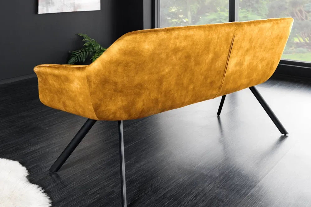 Banca din Metal Negru si Stofa Galben H85xL165cm Papillon