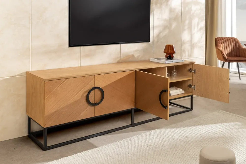 Comoda TV din MDF/Funir de stejar Maro si Metal Negru L180xH60cm GRANDEZZA
