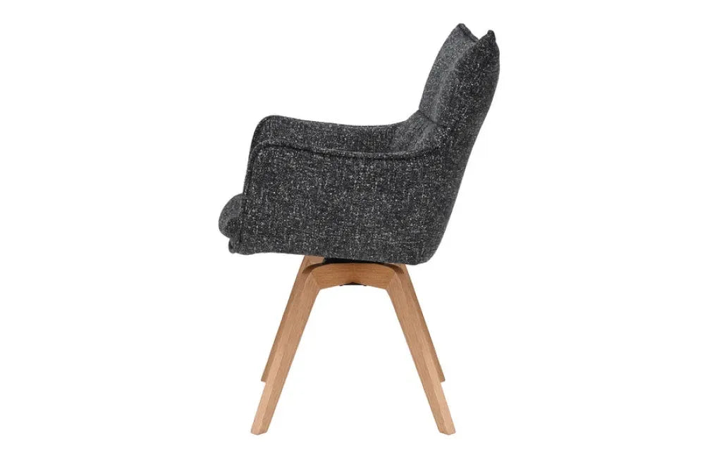 Set 2 scaune rotative tapitat cu Stofa Gri antracit si picioare din Lemn de stejar Maro H94xL58xA64cm VOGUE