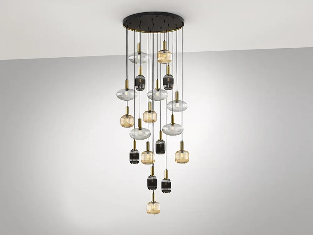 Candelabru cu telecomanda 18 becuri din Metal Negru si Sticla Multicolor H500xD113cm Norma