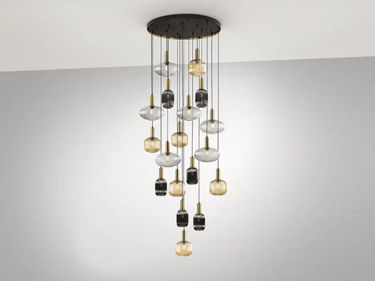 Candelabru cu telecomanda 18 becuri din Metal Negru si Sticla Multicolor H500xD113cm Norma