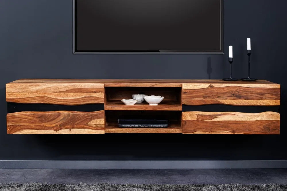 Comoda TV suspendata din Lemn de sheesham Maro L160xH30cm AMAZONAS