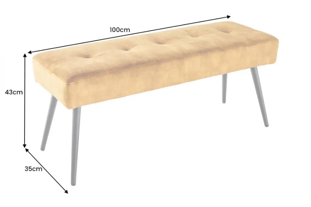 Bancheta din Metal Negru si Catifea Galben H44xL100cm Boutique