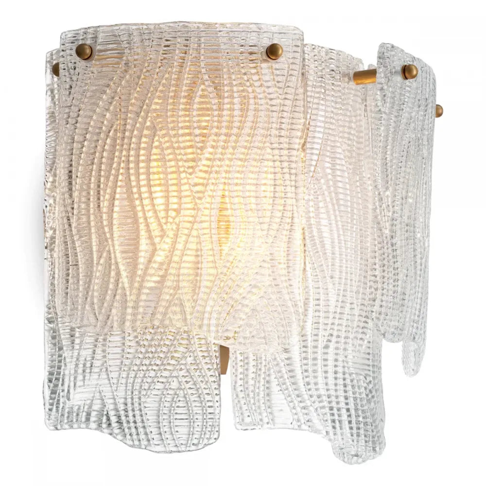 Aplica de perete din Otel inoxdabil Alama atichizata si Sticla texturata Transparent H36xL39cm Asinara Eichholtz