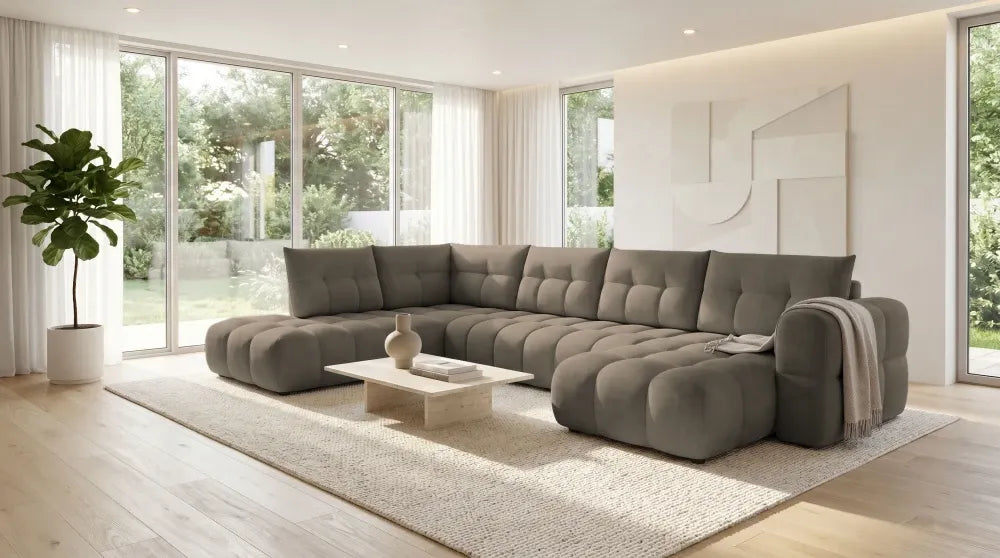 Coltar in forma de U tapitat cu material pet friendly Alias maro L374 x 219cm