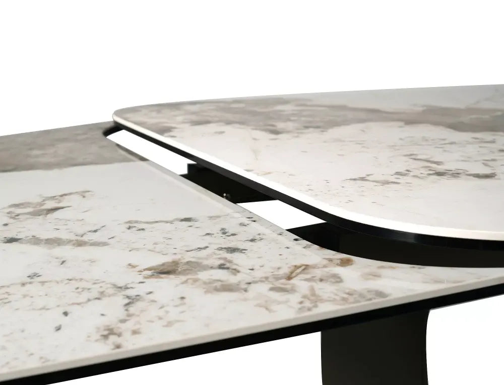 Masa extensibila din Metal Cupru si Sticla securizata+Ceramica Alb lucios cu efect de marmura L160-240xH76cm Infinity
