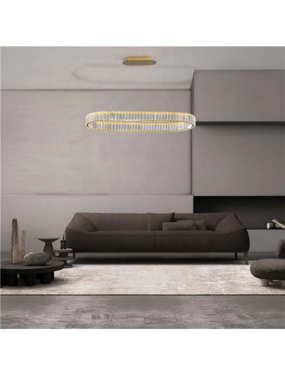 Lustra structura din Metal Auriu si abajur din Cristal Transparent H150xL92cm IP20 48W 4505lm 3500k AURELIA