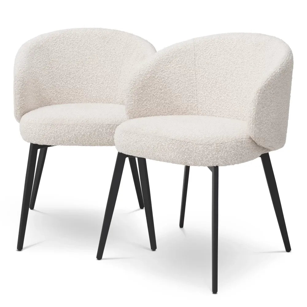 Set 2 scaune cu brate tapitat cu Stofa boucle Crem cu picioare din Metal Negru H79xL56xA58cm Lloyd Eichholtz