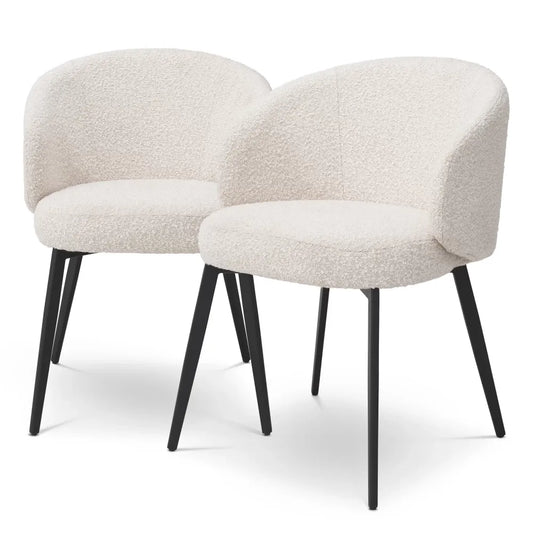 Set 2 scaune cu brate tapitat cu Stofa boucle Crem cu picioare din Metal Negru H79xL56xA58cm Lloyd Eichholtz