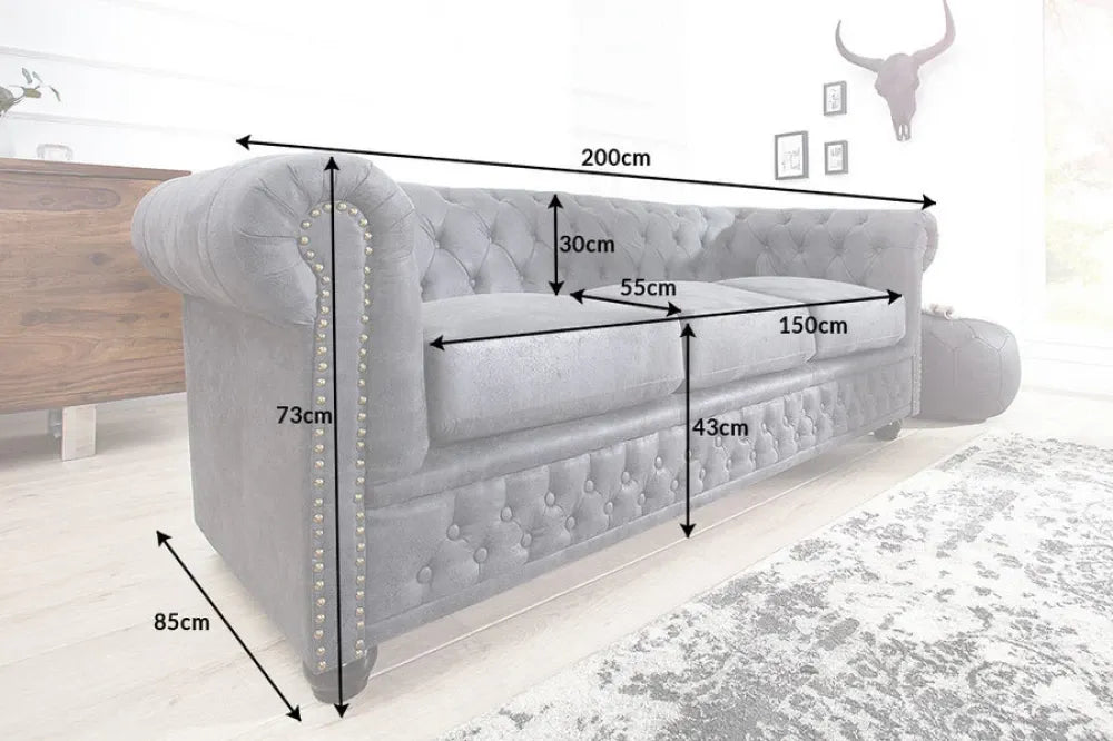 Canapea 3 locuri tapitat cu Microfibra Gri L200cm Chesterfield
