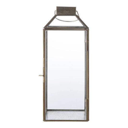 Felinar din Metal/Sticla Alama antichizata/Transparent H35xL13,5cm Mysore