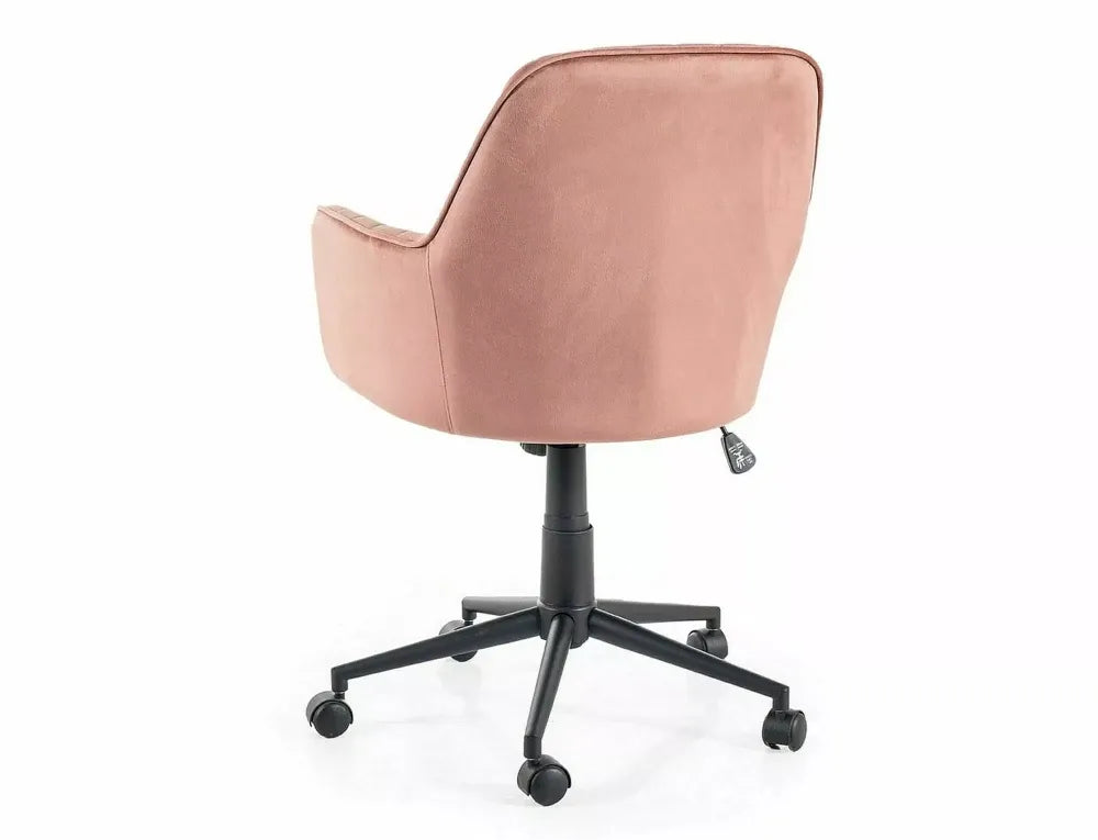 Scaun de birou cu inaltime reglabila tapitat cu Catifea Roz cu picioare din Metal Negru H83-91xL58cm Q-886