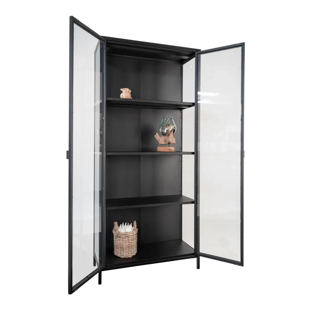 Dulap cu 2 usi din Sticla transparenta si Metal Negru L80xH175cm Brisbane