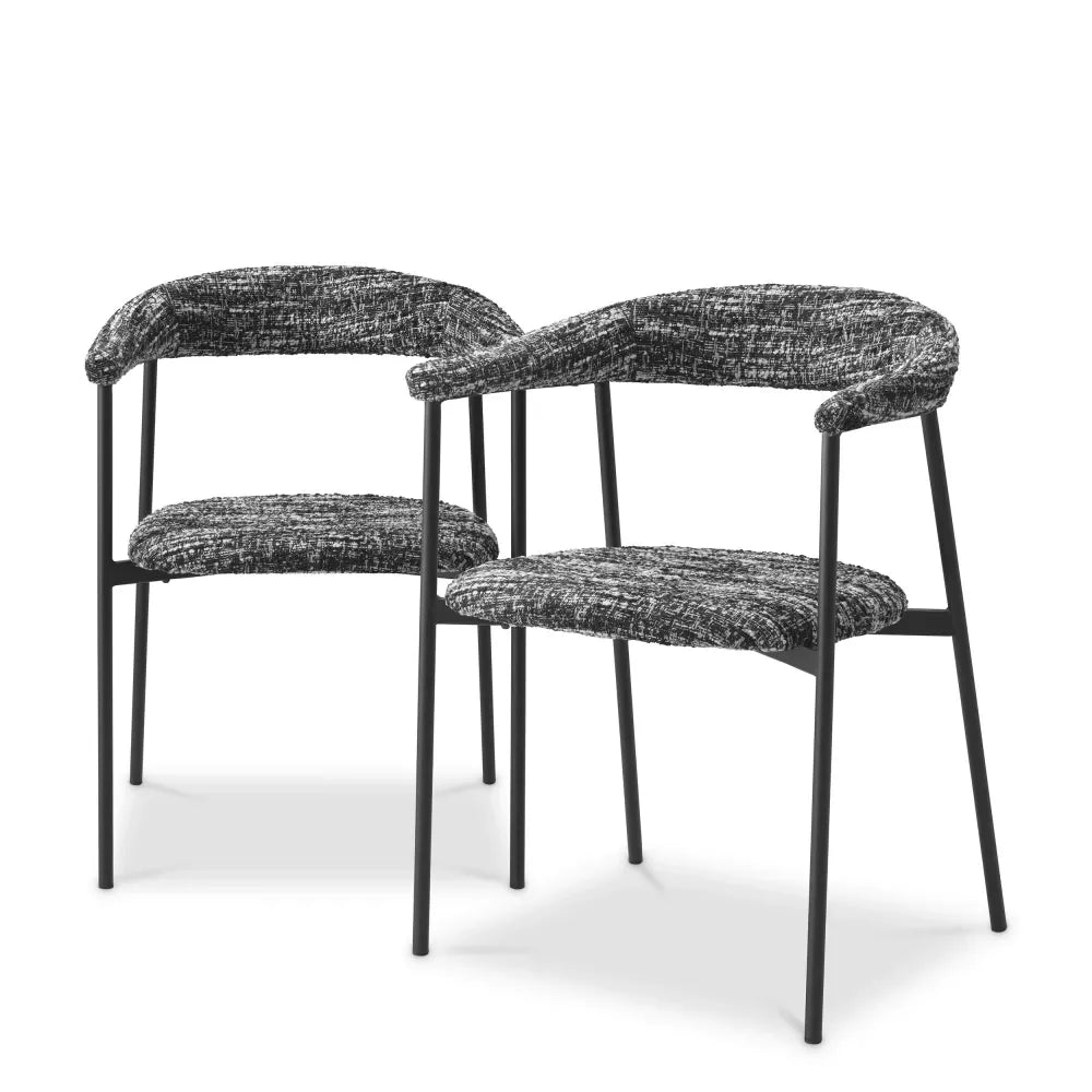 Set 2 scaune tapitat cu Stofa boucle Negru L57xA55xH77.5cm Julio Eichholtz