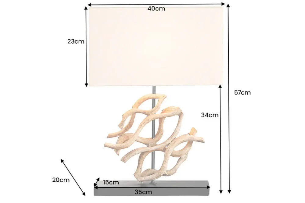 Veioza din Lemn Negru/Maro si Textil Alb L40xH57cm THE WAVE