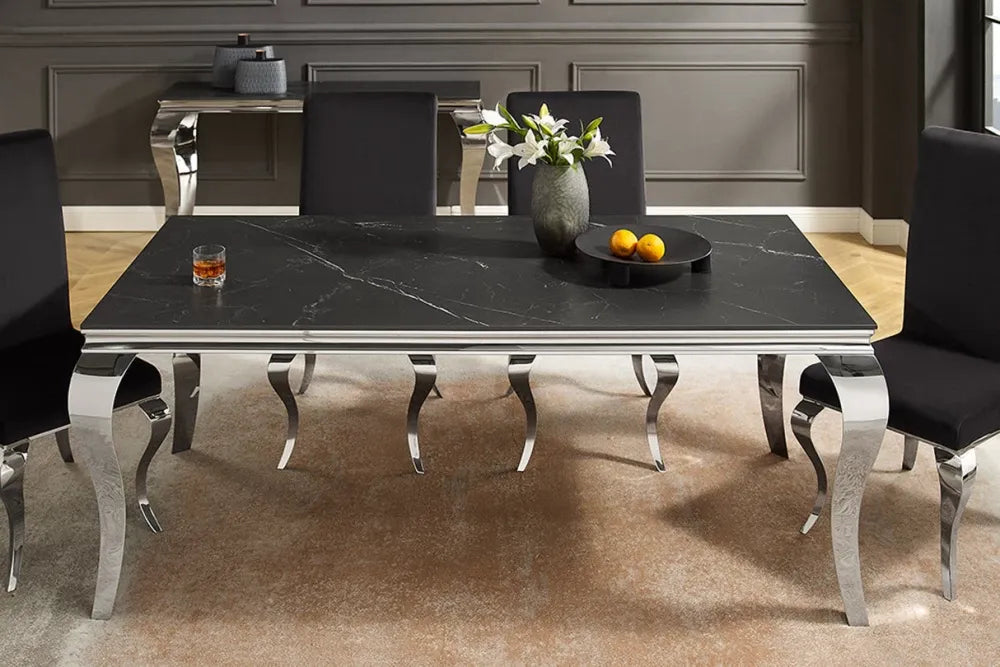 Masa din Piatra sinterizata Negru si Otel inoxidabil Argintiu L180xH75cm Modern barock