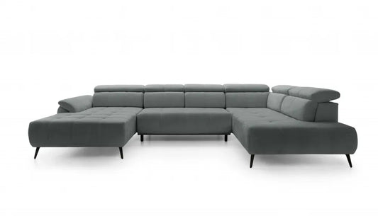 Coltar extensibil electric in forma de U din catifea gri inchis genovaIII L375x208cm