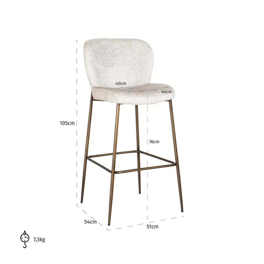 Scaun de Bar tapitat cu Stofa Crem cu picioare din Metal Alama H105xL51xA54cm Darby Richmond Interiors
