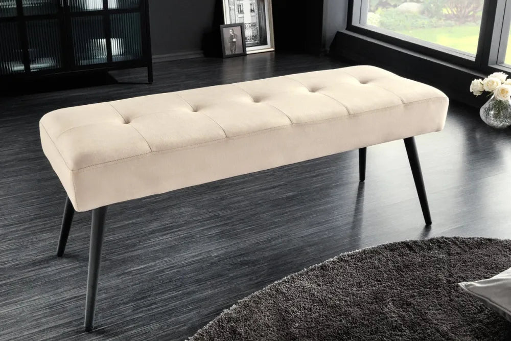 Bancheta din Metal Negru si Catifea Bej H42xL100cm Boutique