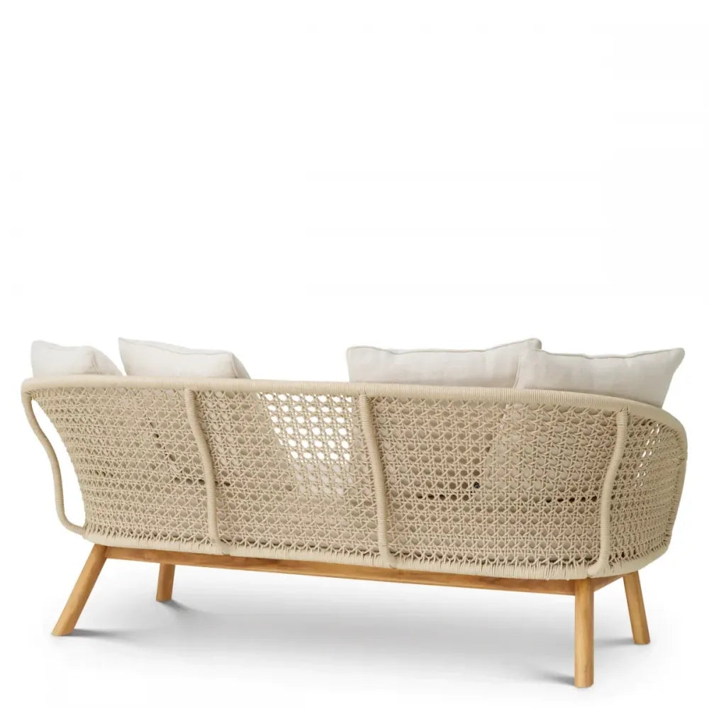 Canapea de exterior din Lemn de tec Maro si Stofa Bej H74xL180cm Trinity Eichholtz
