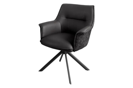 Set 2 scaune rotative tapitat cu Piele/Stofa Negru si picioare din Metal Negru H87xL68xA68cm LE GRAND