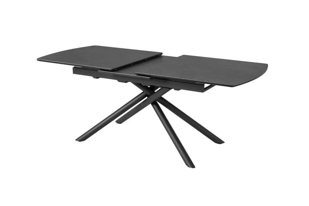Masa din Sticla securizata/Ceramica Gri cu efect de marmura si Metal Negru L180-230xH77cm Mikado