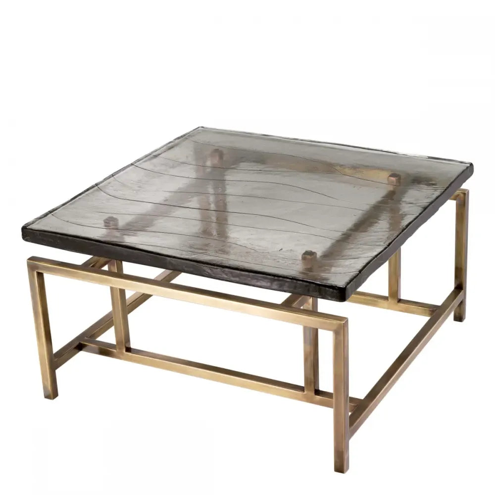 Masuta de cafea Patrata din Otel inoxidabil Alama si Sticla Transparent L60.5xl60.5cm Schlumberg Eichholtz