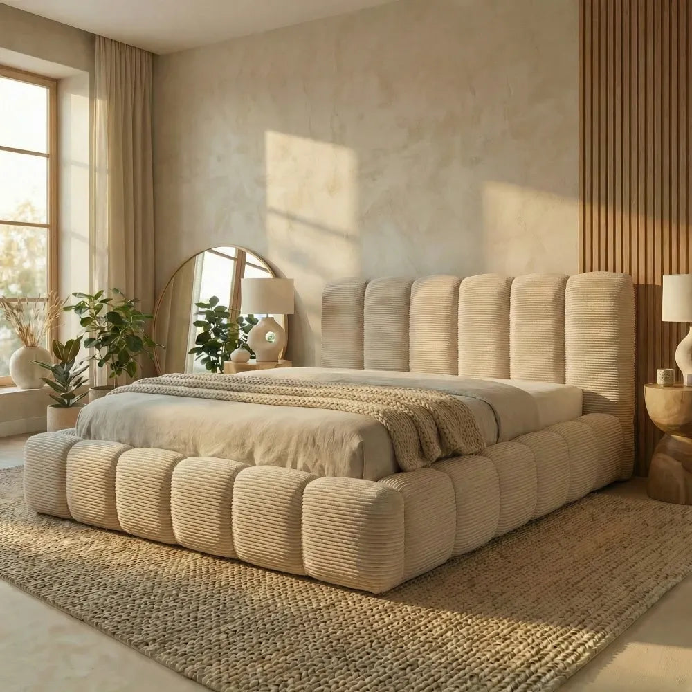 Pat tapitat cu material raiat Crem 140 x 200 Dallas slim