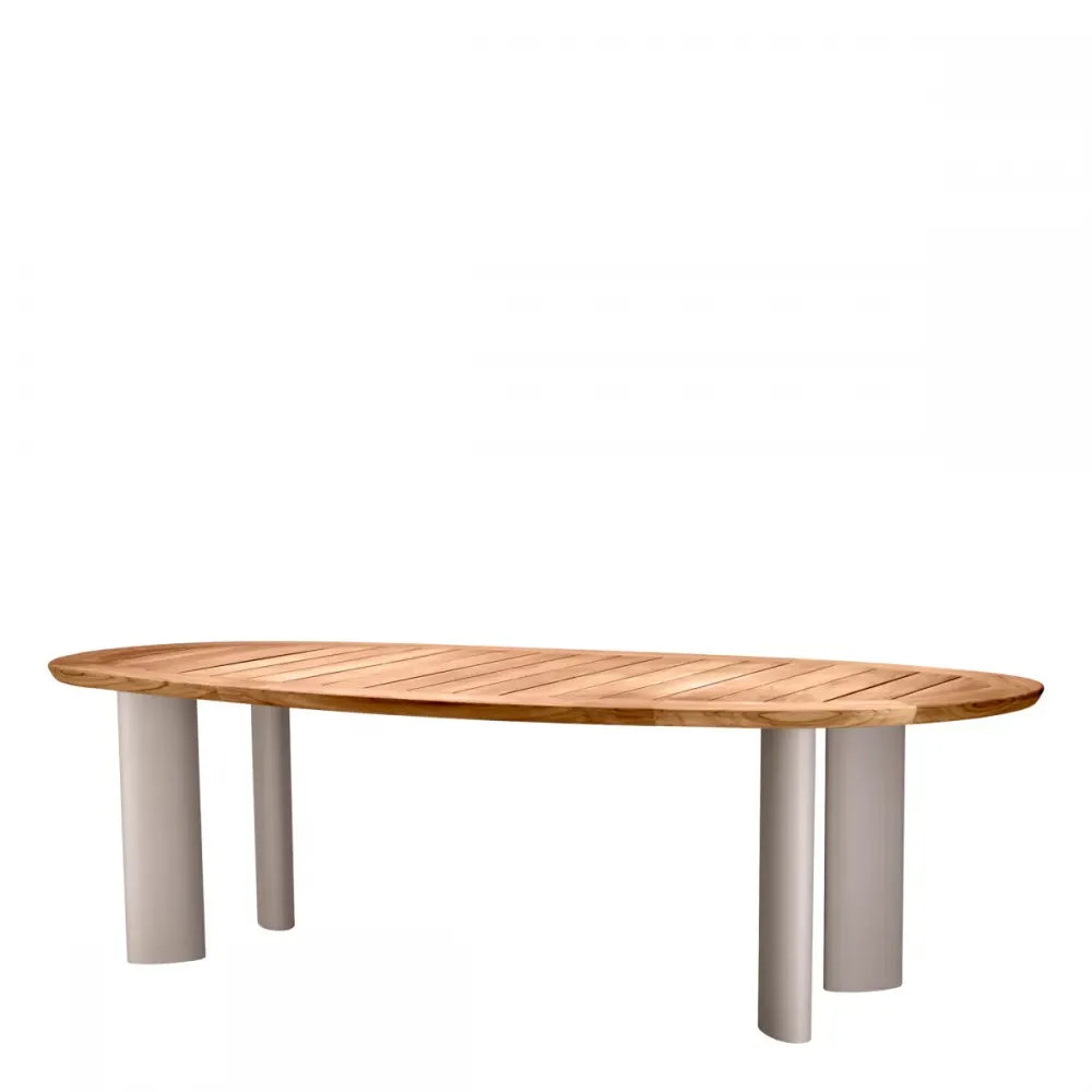 Masa de exterior din Metal Bej si Lemn de tec Maro H76xL258.5cm Free Form Eichholtz