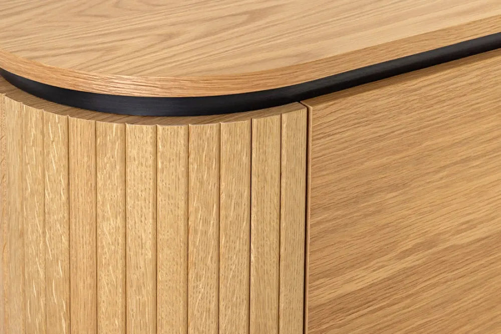 Comoda TV din MDF/Furnir de stejar Maro si Metal Negru L160xH55cm ATELIER