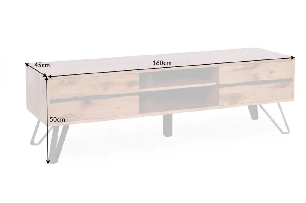 Comoda TV din Furnir de stejar Maro si Metal Negru L160xH50cm LIVING EDGE