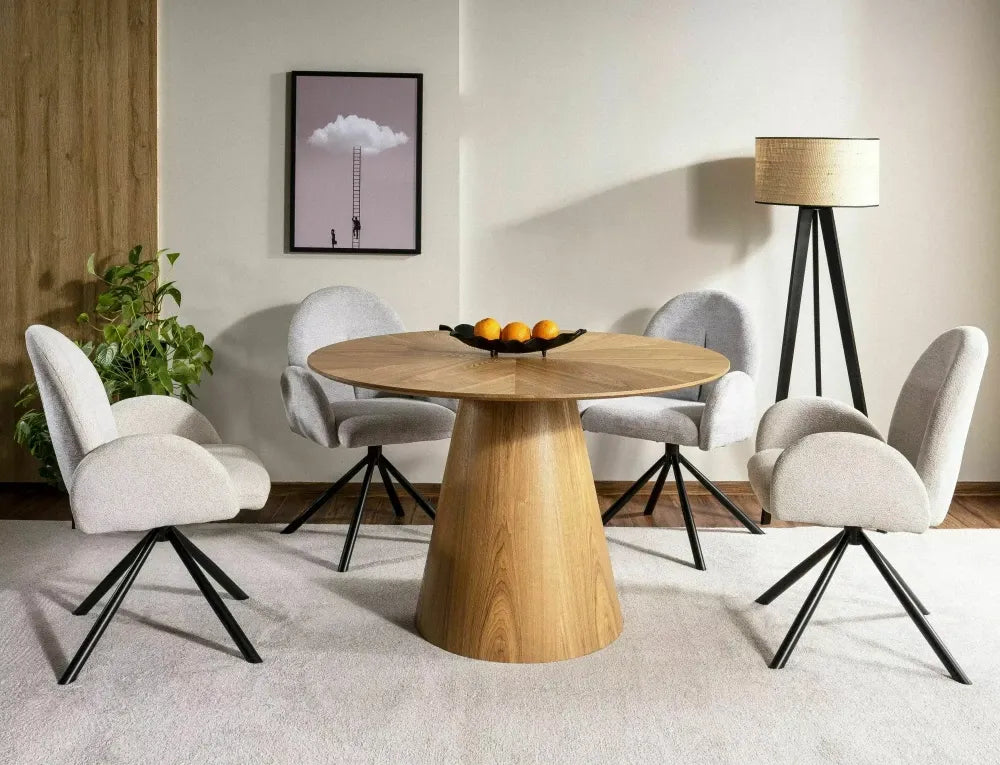 Masa rotunda din MDF+Furnir de stejar Maro D120xH75cm Angel