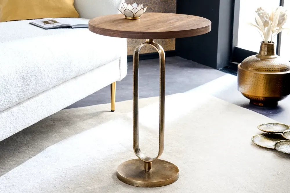 Masuta laterala din Lemn de mango Maro si Metal Auriu D45xH60cm Elegance