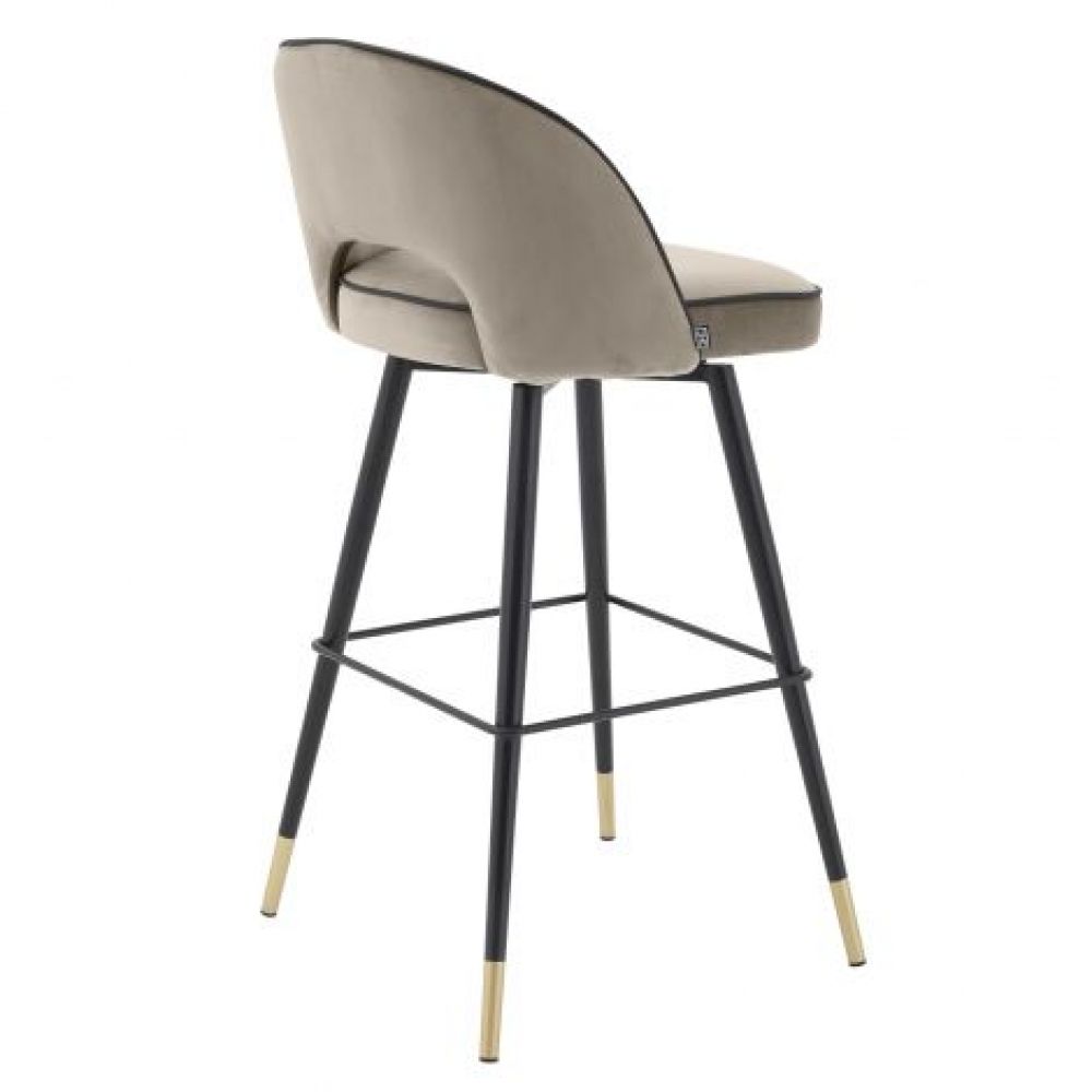 Set 2 scaune de bar rotative tapitat cu Catifea Grej cu picioare din Metal Negru/Auriu H103xL51xA52cm Cliff