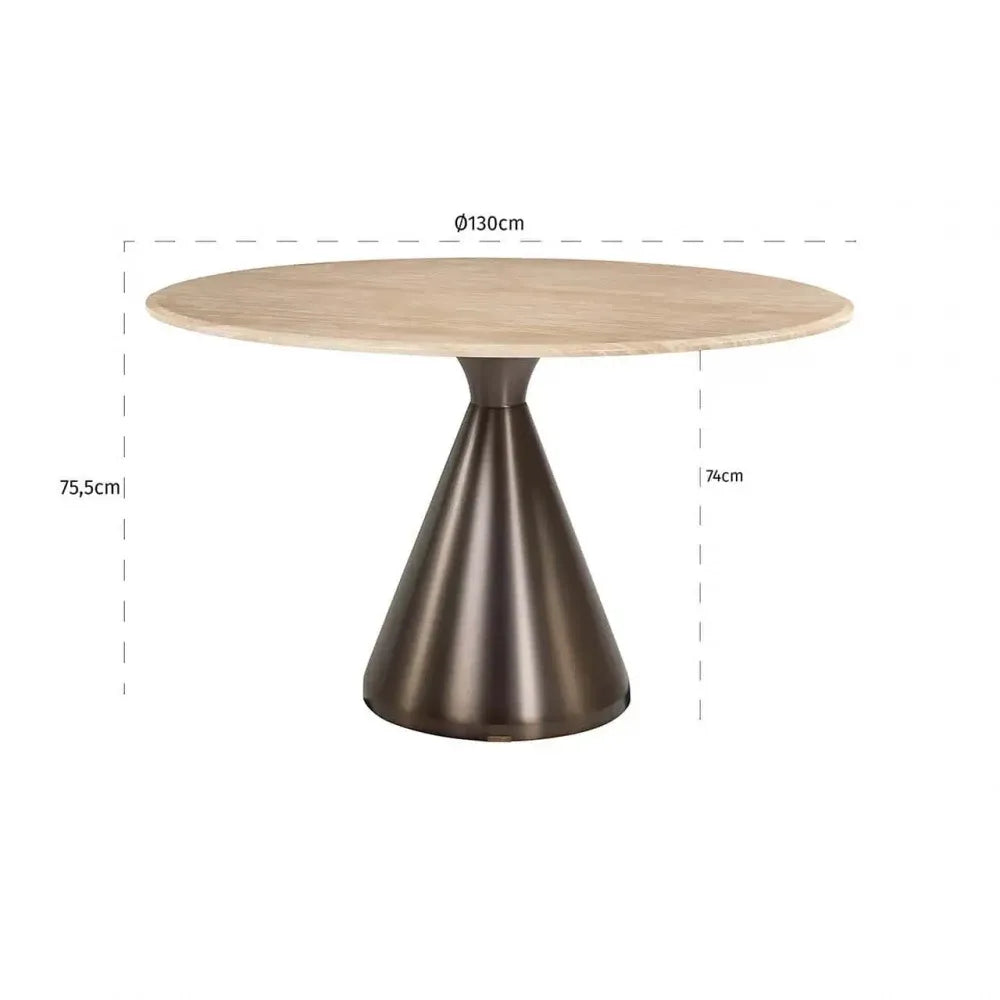 Masa rotunda din Otel inoxidabil Bronz si Marmura artificiala Bej H75.5xD130cm Montgommery
