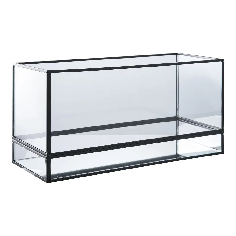 Suport lumanari din Metal/Sticla Negru/Transparent H15xL30cm Hurricane