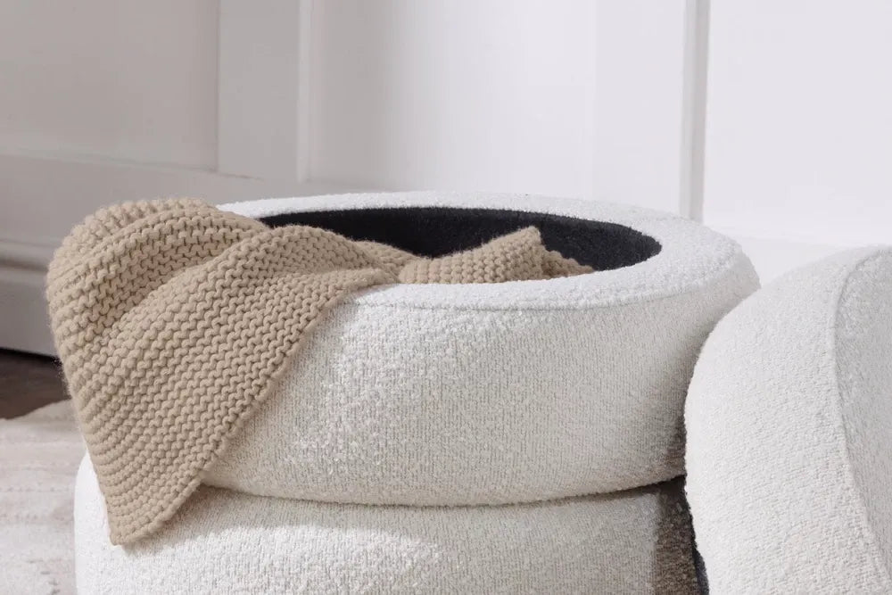 Puf cu spatiu de depozitare din Stofa boucle Alb H49xL41cm Voque