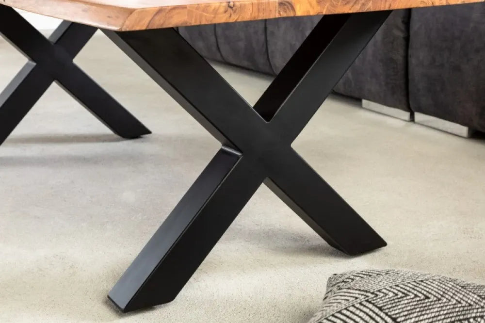 Masuta de cafea Dreptunghiulara din Lemn masiv de salcam Maro si Metal Negru L120xH45cm Mammut