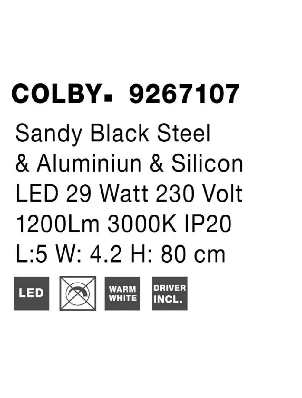 Aplica de perete din Aluminiu Negru H80xL5cm IP20 29W 1200lm 3000k COLBY