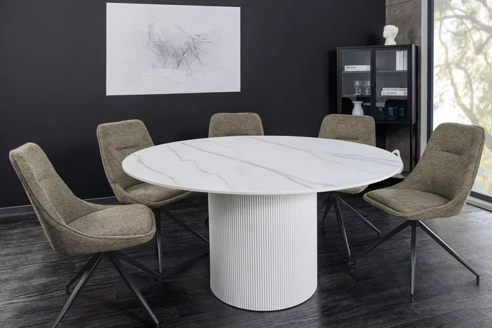 Masa din Ceramica Alb cu efect de marmura si MDF Alb D120xH75cm Unique