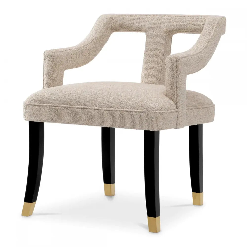 Scaun tapitat cu Stofa Bej cu picioare din Lemn Negru H76xL58xA63cm Roumier Eichholtz