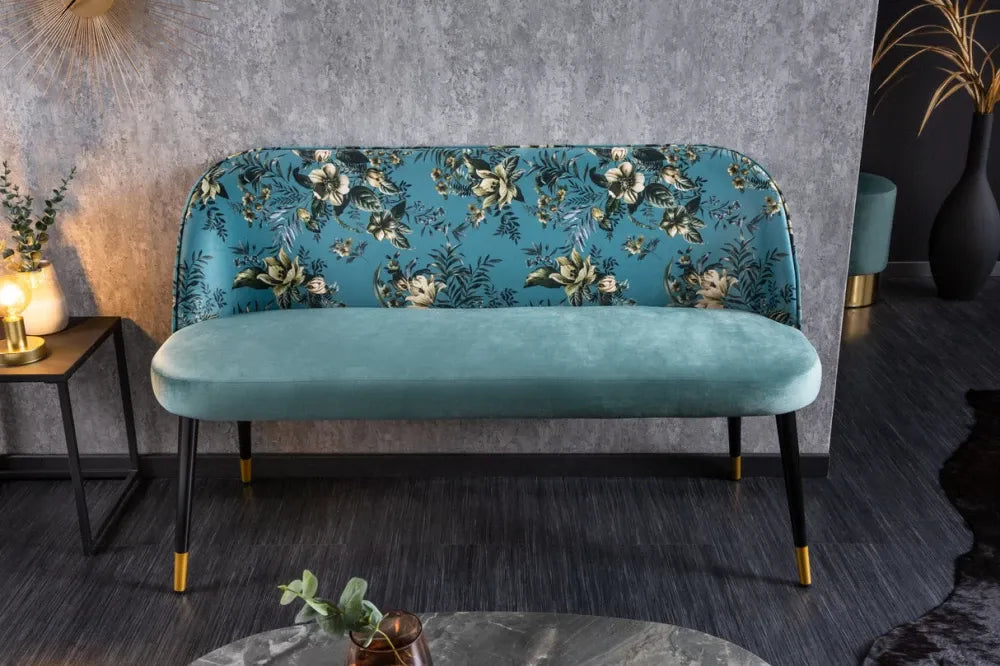 Banca din Metal Negru/Auriu si Catifea Turcoaz H80xL130cm Pret-a-porter Boutique