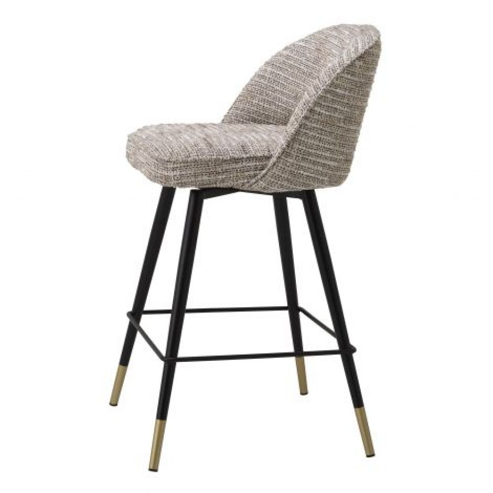 Set 2 scaune de insula rotative tapitat cu Material Textil Bej cu picioare din Metal Negru/Auriu H93xL51xA52cm Cliff