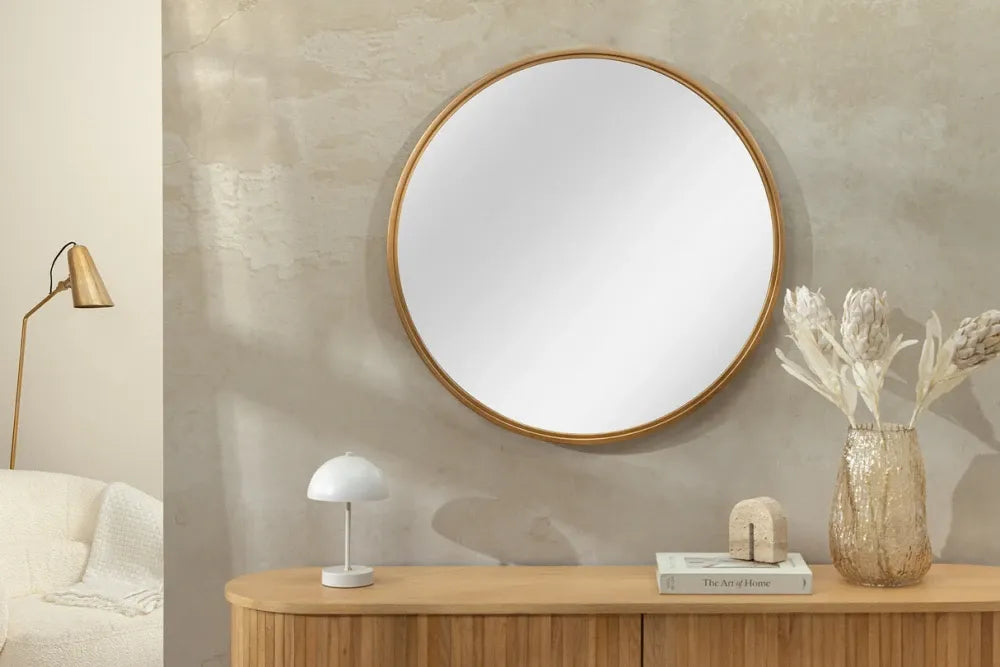 Oglinda cu rama din Metal Auriu D58cm Portrait