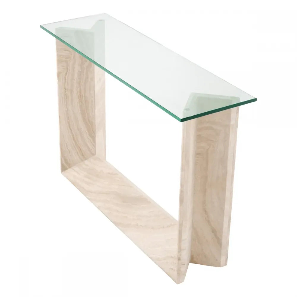 Consola din Sticla Transparent si Travertin Bej L120xH83.5cm Fortuna Eichholtz