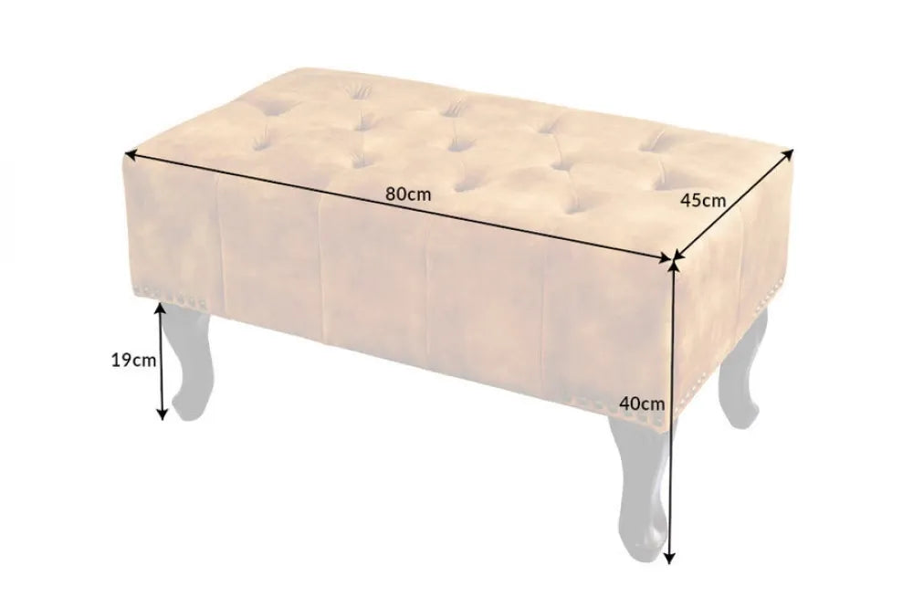 Puf din Lemn de pin Maro inchis si Catifea Galben H40xL80cm Chesterfield