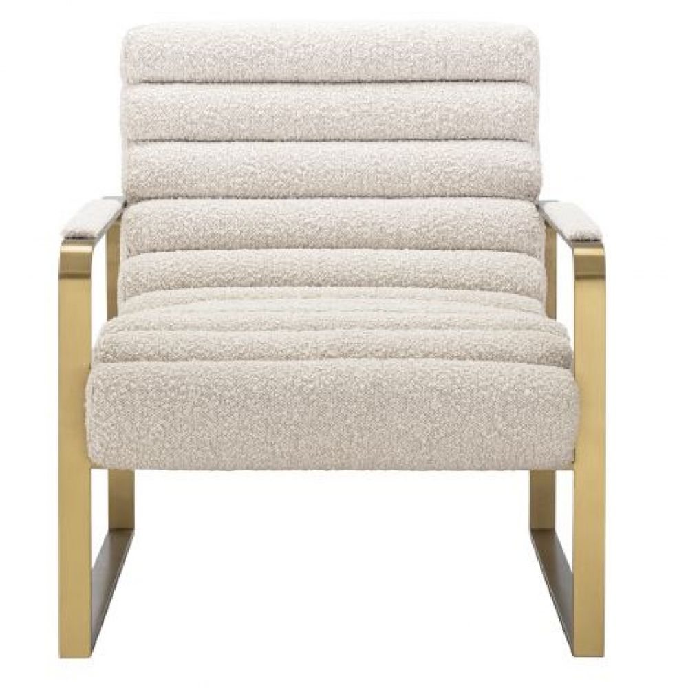 Fotoliu tapitat cu Boucle Crem cu baza din Metal Auriu H77xL69xA88cm Olsen