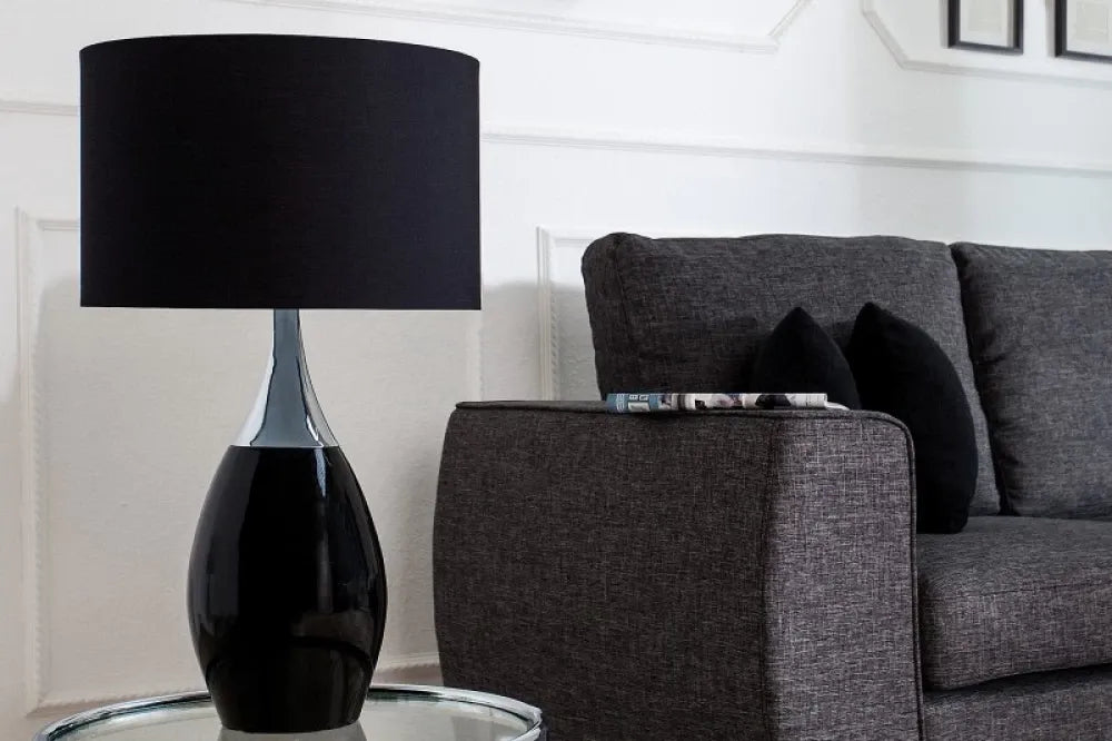 Veioza din Metal Negru si Textil Negru H60xD32cm Carla