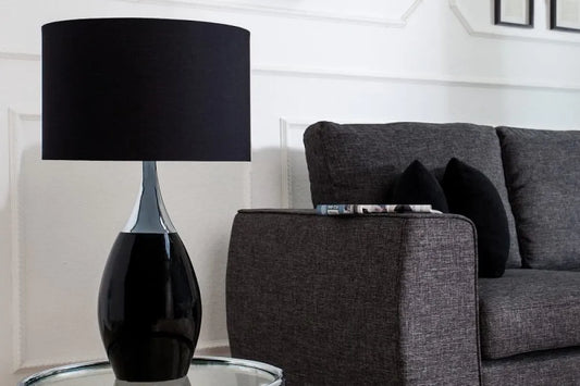Veioza din Metal Negru si Textil Negru H60xD32cm Carla