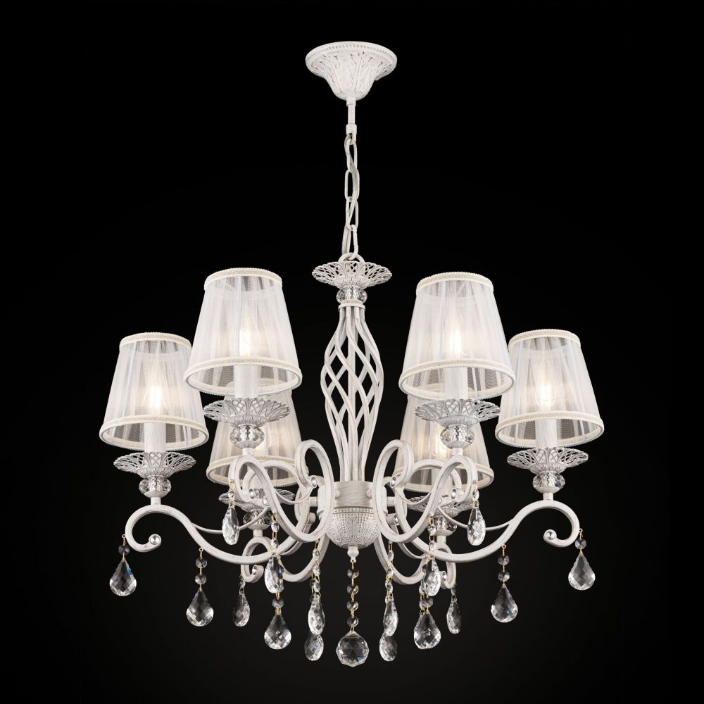 Candelabru rotund cu inaltime reglabila din Organza Alb cu 6 becuri D63xH116cm Grace